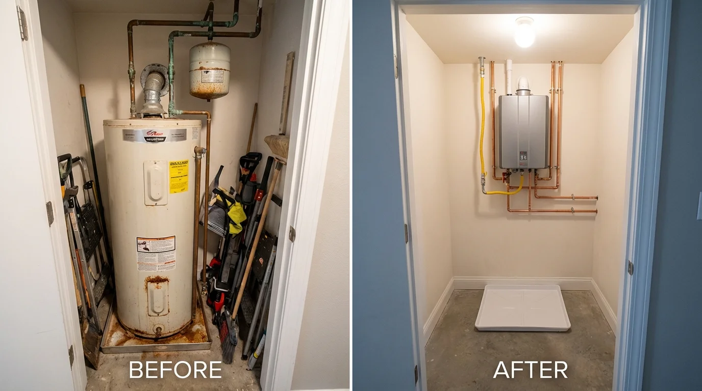 Tank water heater versus wall-mounted tankless unit comparison for Aptos, CA homeowners