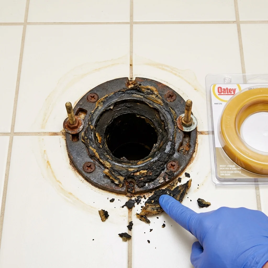 Failed wax ring showing water seepage at the base of a toilet in a Aptos, CA home