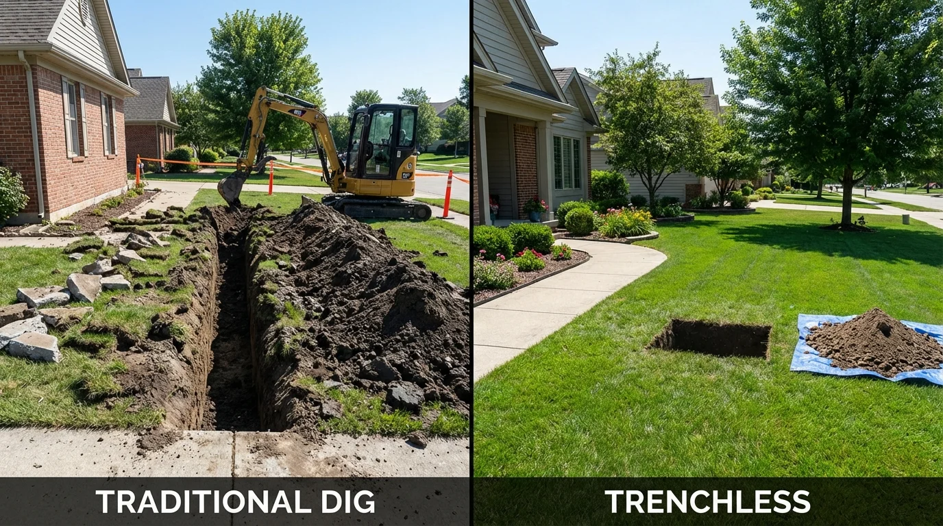 Trenchless sewer repair with minimal yard damage versus traditional excavation in Aptos, CA